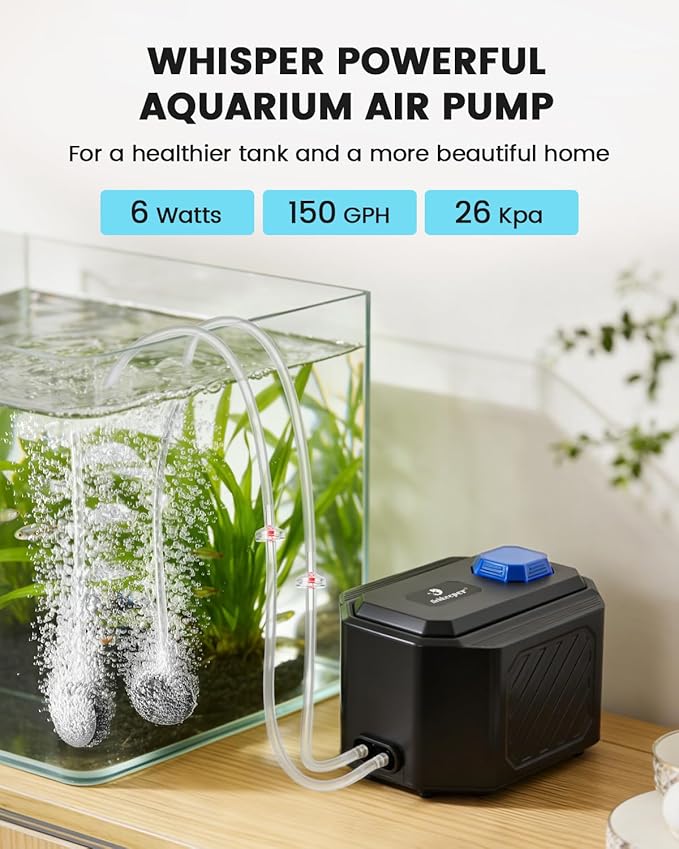 fishkeeper Strong Aquarium Air Pump – Ultra-Quiet 6W/10W Fish Tank Air Pump with Stainless Steel Dual Outlets, Adjustable Oxygen Aerator Pump with Air Stone Bubbler Kit for 1–200 Gallon