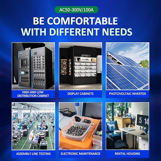 AC 50-300V 100A Multi Function Voltage Amperage Power Meter, Din Rail LCD Digital Backlight Energy Monitor, Built-in Current Transformer Ammeter Voltmeter, Single Phase Tester