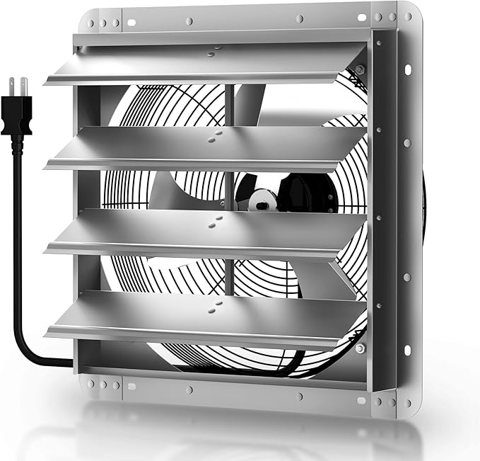 Xcity 12" Shutter Exhaust Fan with 6 ft Power Cord, High Speed AC Motor, 1597 CFM, 1650 RPM, Wall Mount Ventilation Fan with Automatic Gravity Louvers, for Garage, Shed, Commercial, Attic, Waterproof