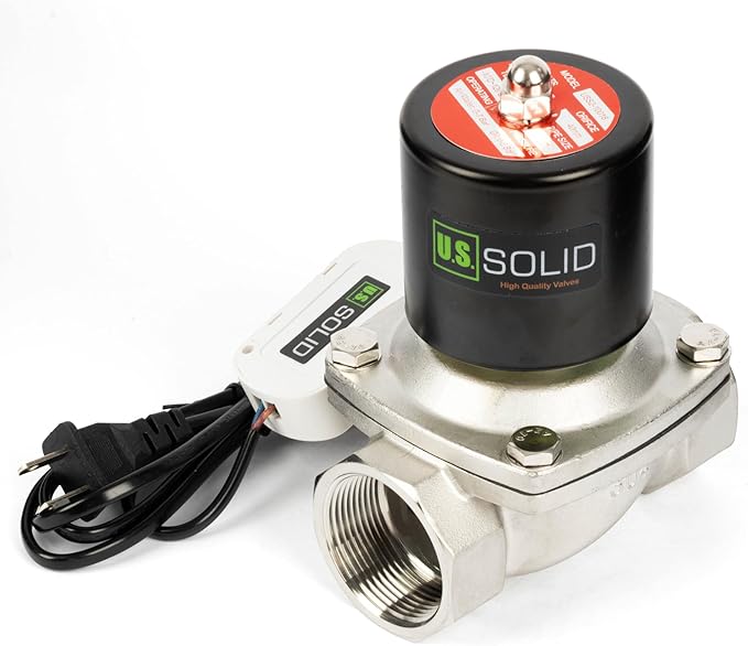 U.S. Solid Smart WiFi Stainless Steel Solenoid Valve, 1-1/2", 110V AC, Normally Closed, App Remote Control for Irrigation & Automation
