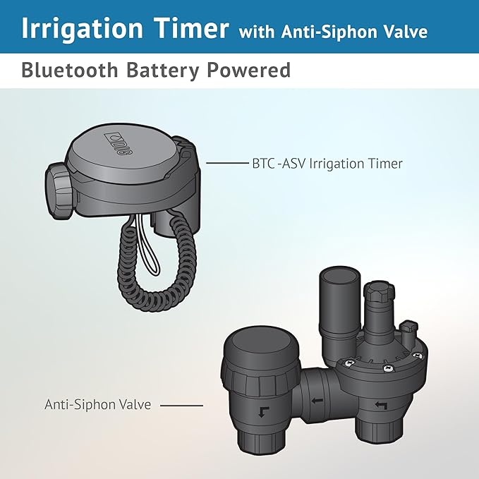 DIG BTC-ASV Bluetooth Battery Powered Weatherproof Wireless Irrigation Controller w/ Anti Siphon Valve - Smart, Easy-to-Use, Compatible with Residential Drip and Sprinkler Irrigation Systems