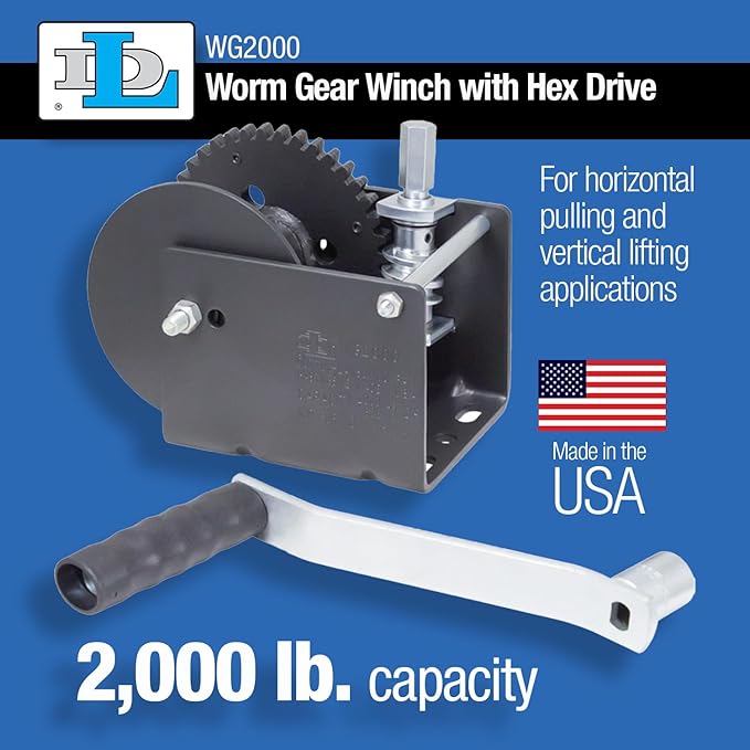 Goldenrod Dutton-Lainson Company Worm Gear Winch (WG2000) with 7" Ergonomic Handle - Rust-Resistant Finish for Heavy Equipment, Lifting & Trailers - 2000 lb Capacity, 40:1 Gear Ratio, Manual Use