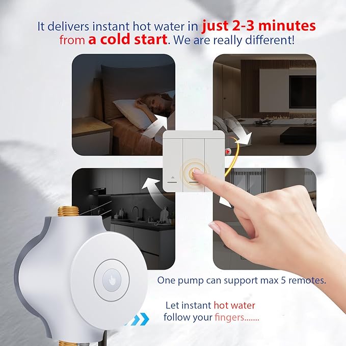 HBS24-12 Smart Instant Hot Water Recirculating Pump System – 3-Speed, Built-in Thermostat, 15-inch Hose, Compatible with Tanked and Tankless Water Heaters, Extremely Quiet