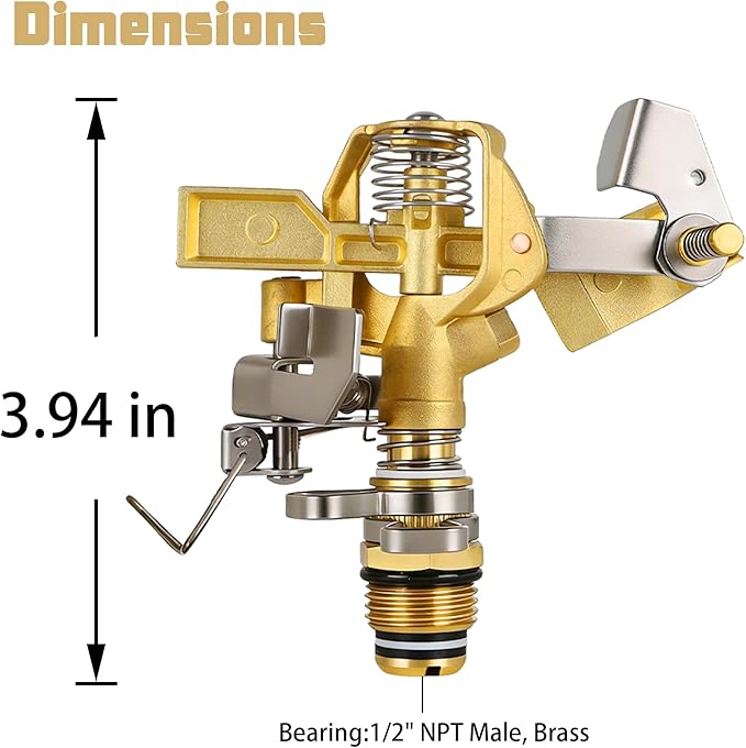 Triumpeek 2-Piece 1/2" Brass Impact Sprinkler Heads, Heavy Duty Adjustable 0-360° Pattern, Long Range Sprinkler for Lawn & Garden Irrigation, Large Area Watering Coverage