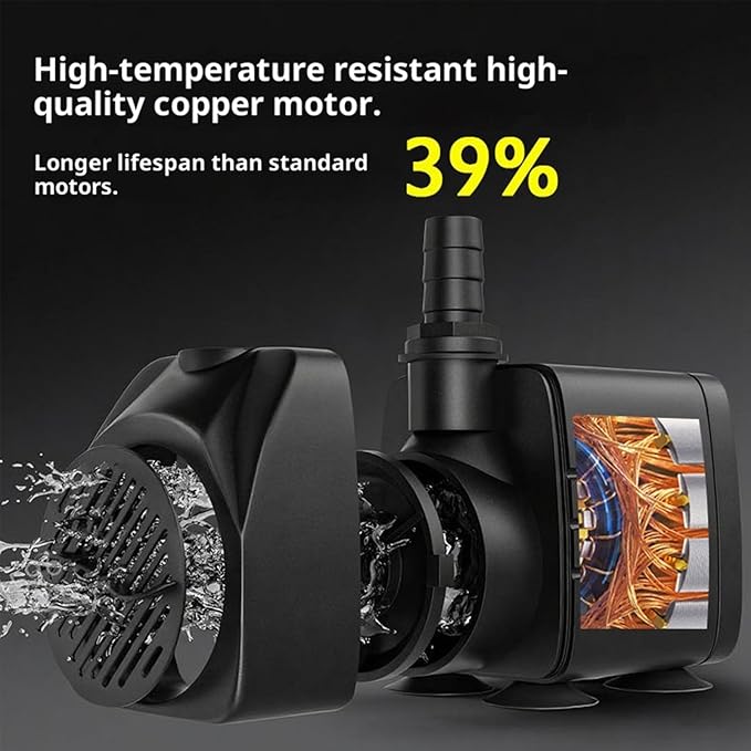 220GPH Submersible Water Pump Ultra Quiet - Adjustable Flow Control, 6ft Water Lift, 2 Nozzles Included for Aquarium, Pond Fountain, Hydroponics, Water Feature