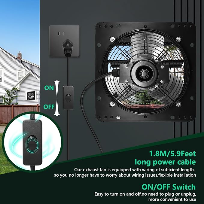 7 Inch Shutter Exhaust Fan,Wall Mount Ventilator Fan with ON/OFF Switch,Attic Chicken Coops Vent Fan for Greenhouse, Gable, Barn, Garage, Shed,Ventilation Fans 576 CFM,1700 RPM