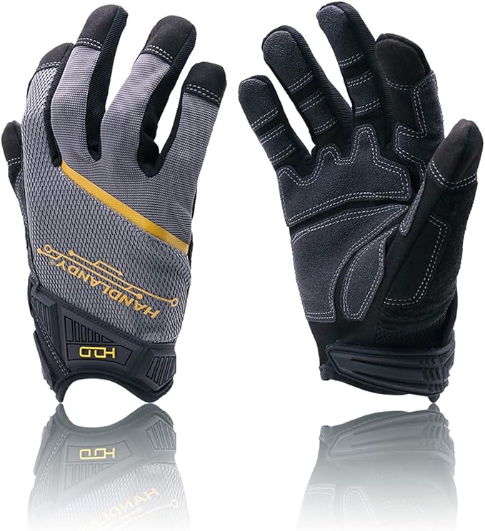 HANDLANDY Work Gloves for Men & Women, Utility Mechanic Working Gloves Touch Screen, Flexible Gardening Gloves for Yard
