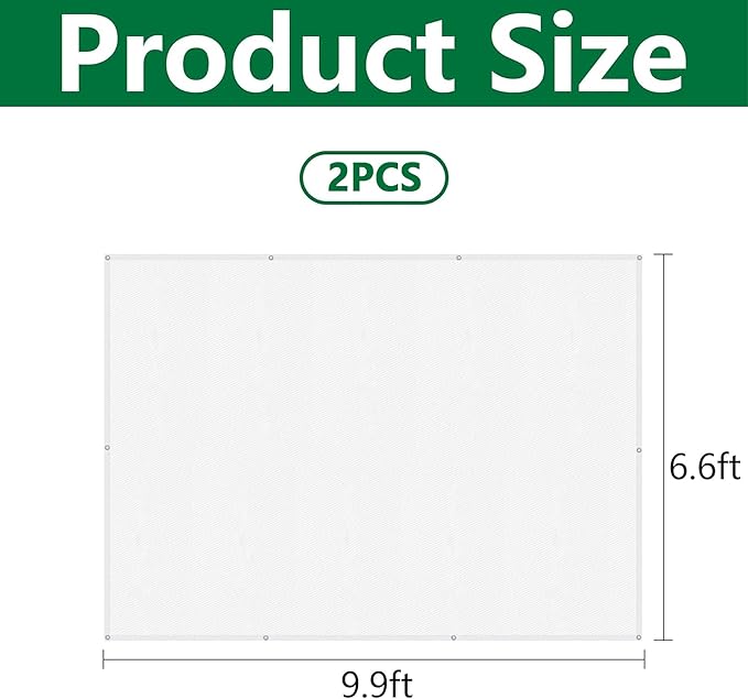 2 Pack 9.9 x 6.6 Ft Plant Shade Nylon Cloth, White Plant Sun Shade Net with Reinforced Grommets, Garden Sunshade Cover Cloth for Protecting Plants from Direct Sunlight
