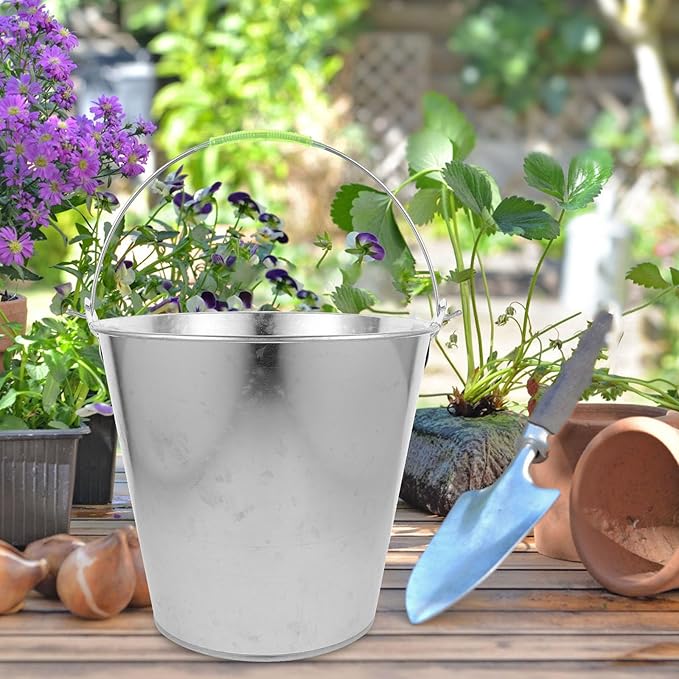 BESTYASH Metal Water Bucket 8l Thick Metal Round Bucket Portable Water Container for Household Cleaning and Farm Use