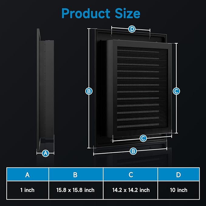 Hon&Guan 2 Pack 16" x 16" Aluminum Gable Vents with Screen for Houses, Louvered Wall Vent for Attic, Shed and Exterior Doors, 14.2" x 14.2" Vent Opening, Black