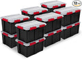Sterilite 12 Pack Gasket Box, Stackable Plastic 13.5 Gallon Storage Container with Lids, Black - Waterproof and Dustproof Tote for Home Organization