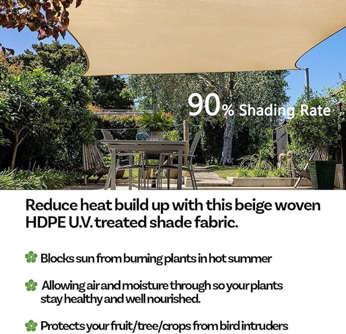 Beige Sun Shade Cloth, 20x40FT Garden Netting, Ideal for Patio Pera Cover, Outdoor Lawn Shade Sail (One Color 15x15ft)