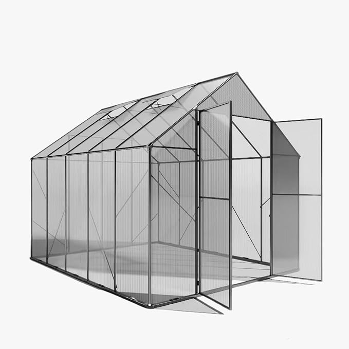 Kingdura 8x10ft Walk-in Greenhouse for Outdoors, Large Polycarbonate Greenhouses with Heavy Duty Aluminum Frame, Adjustable Roof Vent, Lockable Door, UV Protection for Outside Garden Backyard