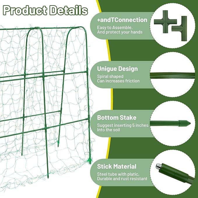 Compact U-Shaped Plant Trellis for Peas, Beans & Light Climbing Plants - Rust-Resistant, Foldable Design, Lightweight Steel, Ideal for Raised Beds & Patio Gardens(31" W x 47" H)