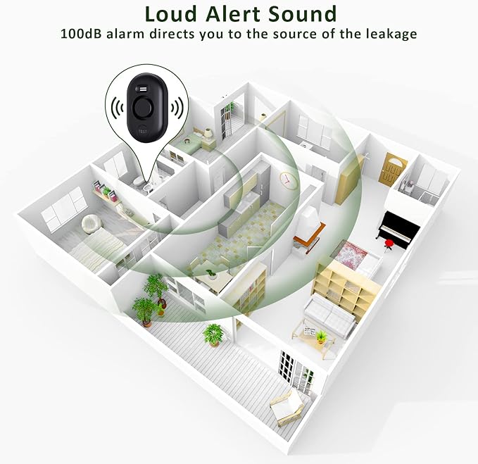 Water Leak Detector Sensor Alarm: Home Water Flooding Monitor Smart Sink Overflow Monitoring Adjustable Wet Moisture Alert Pipe Leakage Drip Detection Warning for Basement Floor (1 Sensor)