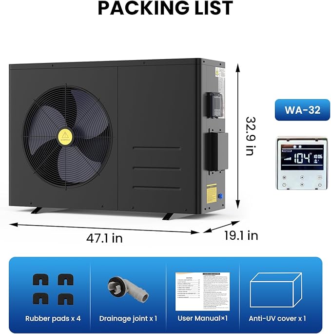 DoCred 109,184 BTU Inverter Swimming Pool Heat Pump, Pool Heater for Above Ground and Inground Pool up to 26,000 Gallons, Smart WiFi Control, COP 14.26, Timer, 220-240 V