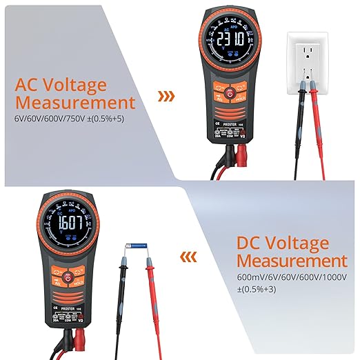 Proster Digital Multimeter 6000 Count Smart Meter TRMS Color Screen Voltage Current Capacitance Tester NCV Temperature