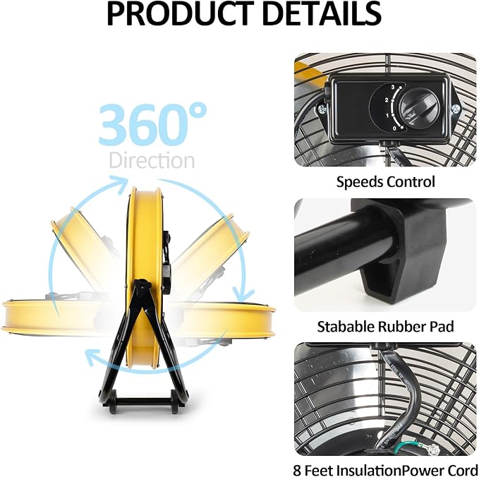 BEESTAR 24 Inch Industrial Drum Fan, High Velocity Heavy Duty Metal Fan 8800CFM 3 Speed 360° Tilt 1/3HP Motor Larg for Garage,Warehouse,Greenhouse,Shop,Workship,Basement (24 INCH)