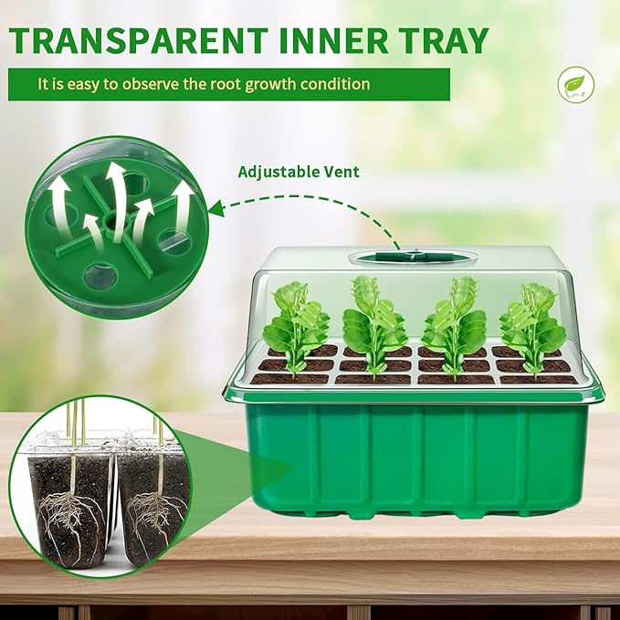 Seed Starter Tray Kit, 5 Pcs Seed Starting Trays with Humidity Dome and Base Plant Starter Kit for Seed Germination and Growing, with Plant Labels and Foldable Watering Can