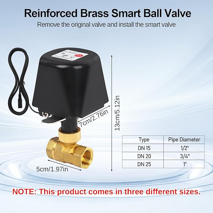 Owfeel WIFI & Bluetooth Smart Water Valve, DN20 Ball Brass Valve, WIFI Control Water Shutoff Valves Compatible With Alexa, Google and Application Program iOS/Android, Only 2.4GHZ WiFi(3/4")