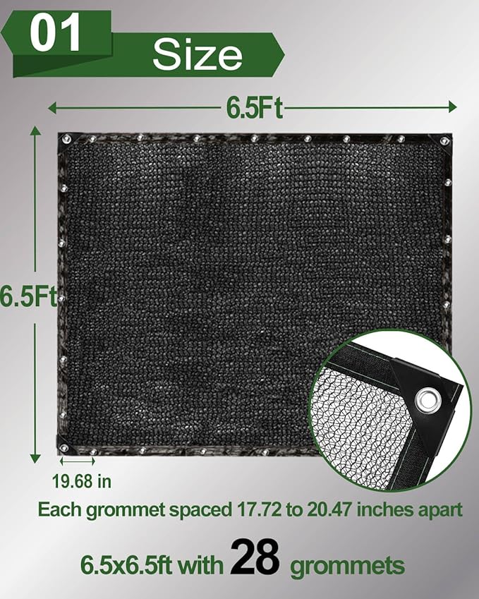 vensovo 30% Sunblock Shade Cloth Net Black Resistant - 6.5x6.5 Ft Garden Shade Mesh for Plant Cover, Greenhouse, Chicken Coop, Kennels, Tomatoes Plants