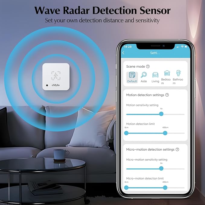 eMylo WiFi Human Presence Sensor 3 Pack, WiFi Millimeter Wave Radar Detection - No Hub Needed, 24/7 Smart Motion Detection for Home & Business, Compatible with TUYA/Smart Life(2.4 GHz Wi-Fi Required)