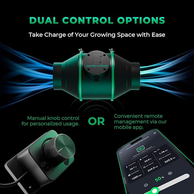 MARS HYDRO iFresh 4'' Inline Duct Fan Combo,Quiet Grow Tent Ventilation System Kit with Variable Speed Controller,Carbon Filter and Ducting, Exhaust Fan Kit for Grow Room Cooling