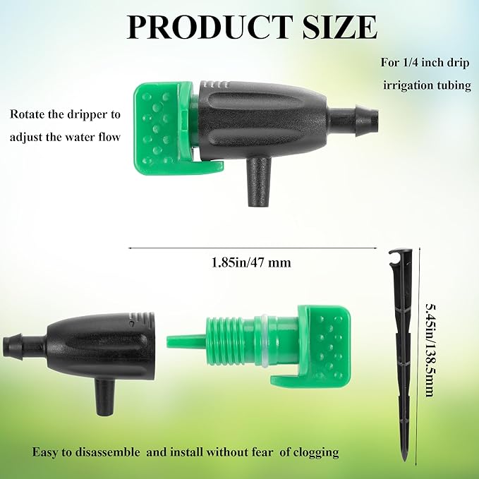 30 Pcs Adjustable Water Flow Irrigation Dripper with 30Pcs Irrigation Drip Emitters Support Stakes Watering Dripper Irrigation System Drippers for Garden Lawn Plants Succulents Flower Irrigation