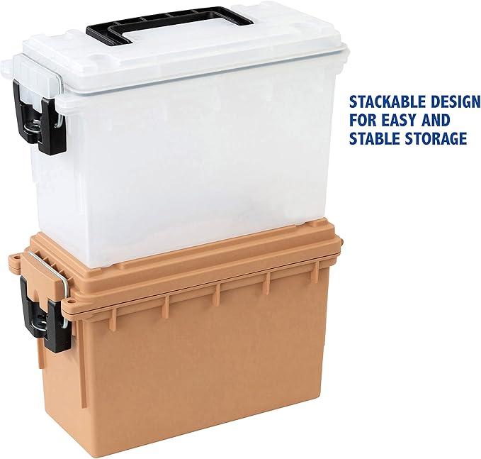Sheffield 12635 Ammo Storage Box, Stackable .30 Cal Field Boxes, Water and Dust Resistant, Lockable Storage Box with Handle, Secures Hunting Gear, Supplies, and Bullets, Made in USA, Frost(Pack of 6)