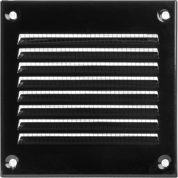 Vent Systems 4'' x 4'' Inch (Overall Dimensions) - Black Air Vent Cover Metal Air Return Grill with Built in Mesh Screen HVAC Vent Duct Cover for Home Improvement - Exhaust, HVAC Ducting Ventilation