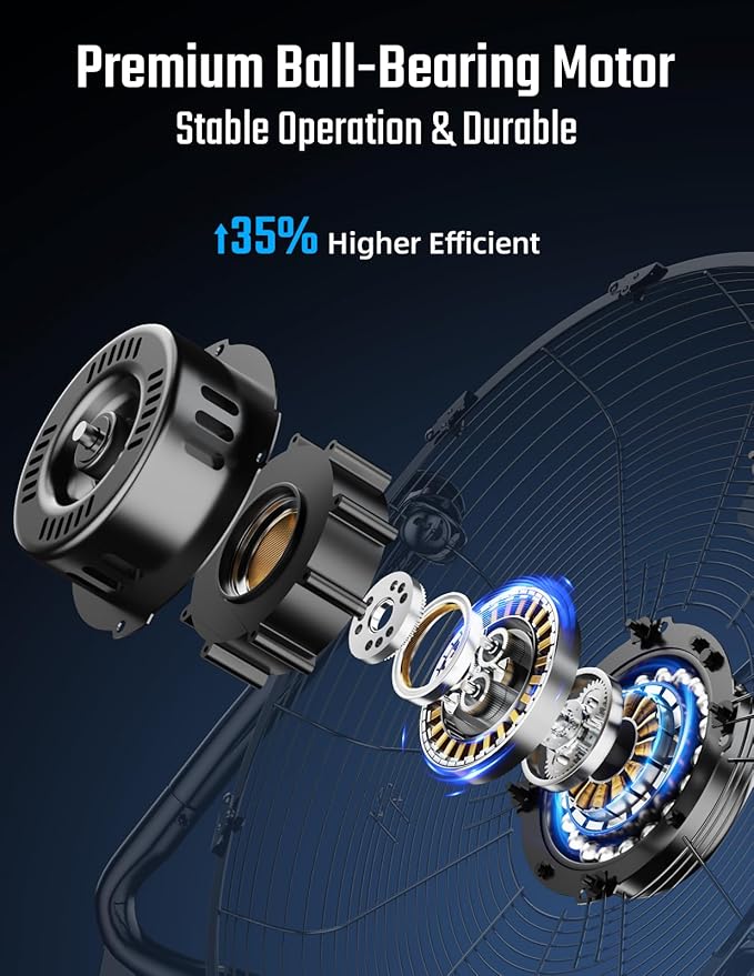 12 Inch 3-Speed High Velocity Heavy Duty Metal Industrial Floor Fans Oscillating Quiet for Home, Commercial, Residential, and Greenhouse Use, Outdoor/Indoor, Black