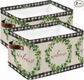 Spring Eucalyptus Leaves Storage Bins Cubes Waterproof Cloth Storage Basket,Farmhouse Botanical Burlap Paid Foldable Storage Bags for Shelf Clothes Storages Organizers with Handles 15x11x9.5 in 2PCS