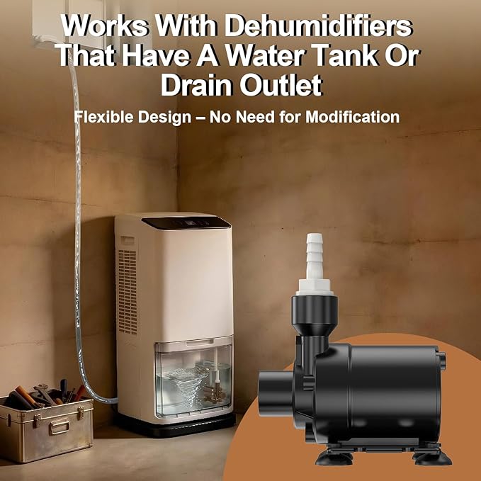Upgraded Automatic Smart Dehumidifier Pump, 15FT High Lift, IPX8 Waterproof Mini Pump for Dehumidifier Drain, Auto Water-Level Detection, Ultra Quiet, Fits Most Large Dehumidifier Tanks