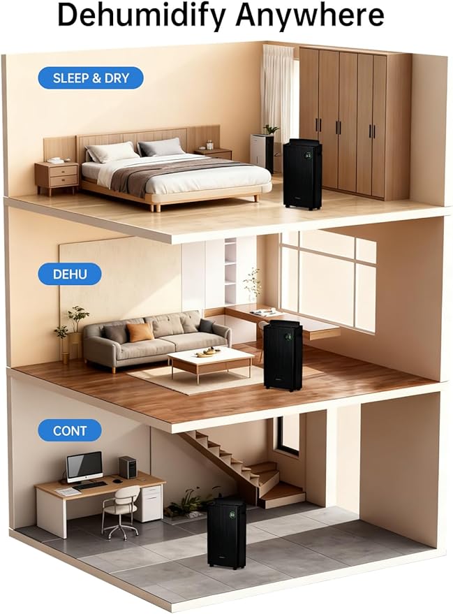 4500 Sq.Ft Dehumidifier with Drain Hose 80 Pint, for Basement, Bathroom, Bedroom, Home, Automatic Defrosting, Intelligent Humidity Control with 24HR Timer, Smart Quiet Dehumidifiers, Black