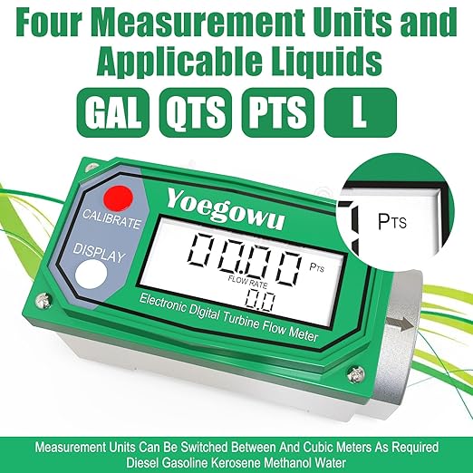 1.5" Digital Turbine Fuel Flow Meter, 10.5–74 GPM Inline NPT Flowmeter with LCD Display,for Diesel,Gasoline,Kerosene, Water and Other Liquids –Supports Gallon, L, QTS, PTS, m³ (1.5")