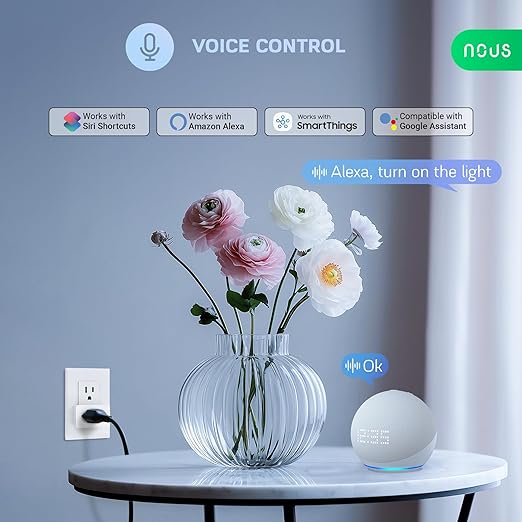 NOUS Wi-Fi Smart Plug 15A, Dual-Band 2.4GHz & 5GHz, Energy Monitoring, Compatible with Alexa, Google Home, Tuya Smart App, Remote Control, Timer, Compact Design, Smart Outlet, 4 Pack