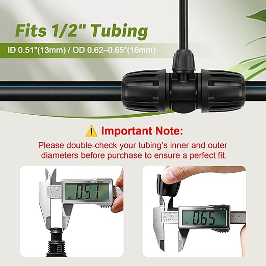 10 Pack 1/2" To 1/4" Drip Irrigation Fittings, 1/2 Inch (1/2" ID x 0.6-0.65" OD) Drip Line to 1/4 Inch Irrigation Tubing Barbed Adapter Anti-Drop Locked Nut Barbed Reducer 3 Way Tee Connectors
