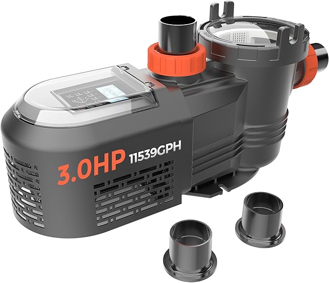 Variable Speed Pool Pump 3.0HP, Energy Efficient In-Ground Pump 220–240V, Ultra Quiet, 11359 GPH, Smart Timer Control, 79 ft Head, Dual Port 1.5"/2"