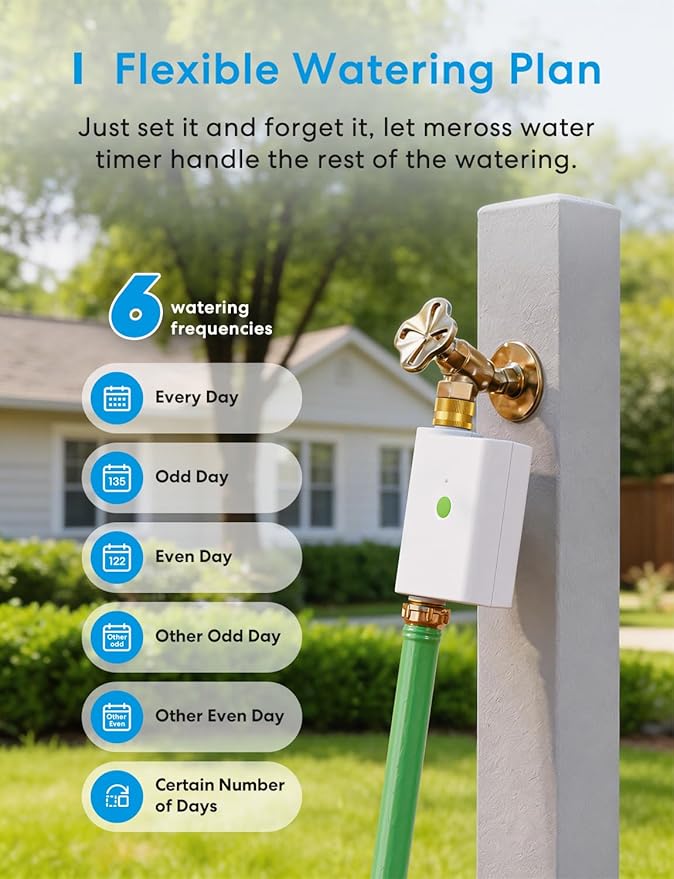 meross WiFi Water Timer for Garden Hose, Smart Hose Timer with Brass Inlet & Outet, WiFi Sprinkler Valve Work with Alexa & Google Assistant, Smart Rain Skip for Lawn, Garden & Yard