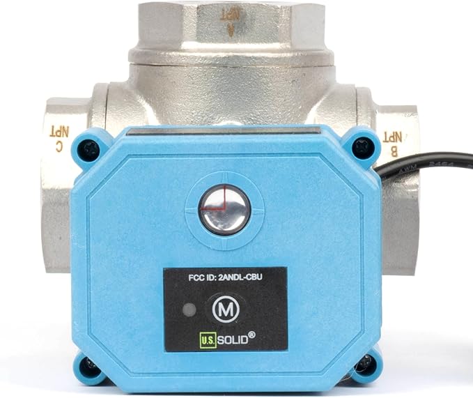 U.S. Solid WiFi Smart Motorized Ball Valve 1 inch NPT for Water Control & Irrigation, 3 Way 304SS Electric Valve, USB Plug, LED Indicator, Flow Direction Window, Remote On/Off Control, NSF Certified