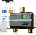RESTMO 2 Zone Smart Sprinkler Hose Timer with Flow Meter, Brass Water Timer for Garden Hose with APP Remote Control (2.4GHz WiFi Connection), Automatic Drip Irrigation System for Lawn, Yard