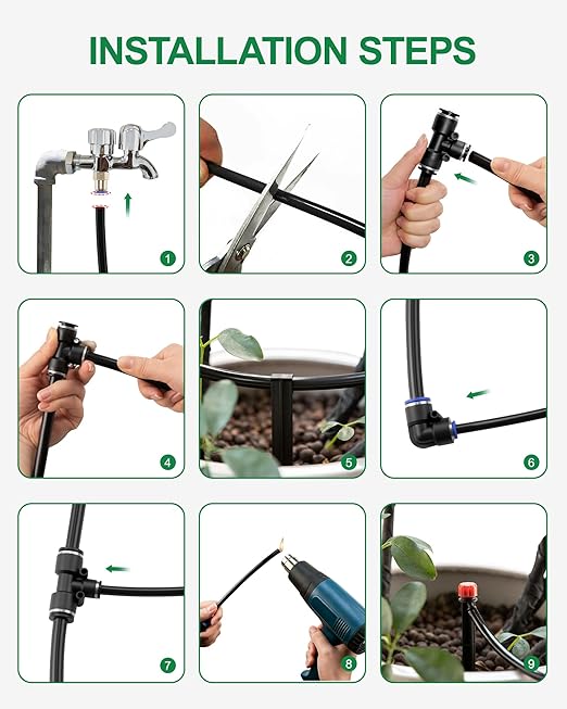 180FT Drip Irrigation System Kit, Automatic Garden Watering System with 1/2” & 1/3” Tubing, Adjustable Nozzle Emitters for Garden, Greenhouse, Lawn, Potted Plants