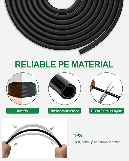 180FT Drip Irrigation System Kit, Automatic Garden Watering System with 1/2” & 1/3” Tubing, Adjustable Nozzle Emitters for Garden, Greenhouse, Lawn, Potted Plants