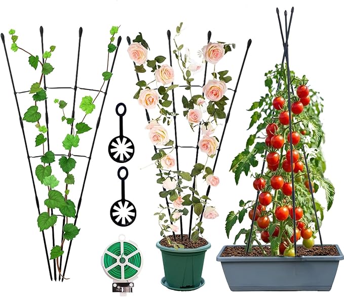 Garden Trellis for Climbing Plants, 2Pack-Plant Trellis, 2 in 1 Rustproof Metal Pipe with Plastic Coated, 4Ft Plant Support for Potted Plant Outdoor Indoor, Tomato Cages & Supports for Vines