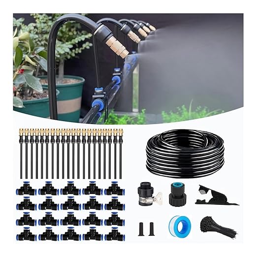 82FT Drip Irrigation Kit, Automatic Garden Watering System with Tool-Free Quick Connectors, 360° Bending Droppers & Copper Misting Nozzles for Greenhouse, Patio, Lawn & Vegetable Garden. (25M)