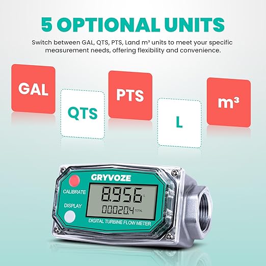 3/4 Inch Water & Fuel Flow Meter with 3/4 Inch Swivel 360 Connector, for 0.8-13.2 GPM Inline NPT Thread ±1% Accuracy Flowmeter for Diesel, Gas Oil, Gasoline, and Other Liquids