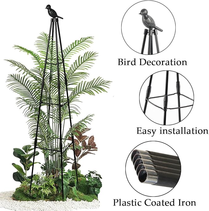 Garden Trellis,Plant Support for Climbing Plants, 1 Pack Plant Trellis Support for Climbing Vine, 63" Plant Support Tower Cages Plastic Coated Metal Pipe Supports for Outdoor Indoor, Tomato cage