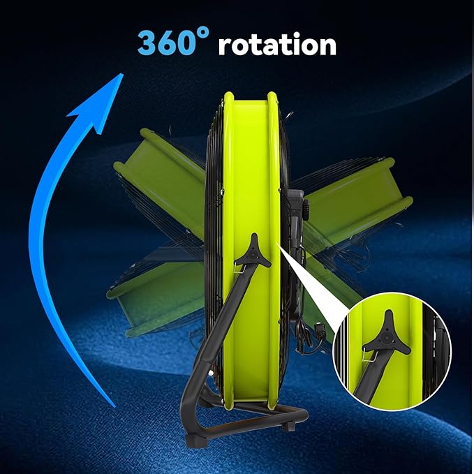 20" High Velocity Metal Floor Drum Fan, 4500 CFM Heavy Duty Industrial Shop Fan, 3 Speed, 360 Degree Tilt, Wall Mounted & Floor Design for Warehouse, Commercial, Barn, Garage - UL Safety Listed