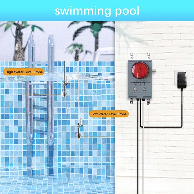 Professional Water Level Alarm, High/Low Liquid Detector with Dual Probes, 120dB Adjustable Audible/Visual Alarm, 33FT Cable, All-Metal, Industrial Water Overflow for Tanks/Sump Pool/Ship Holds/Well