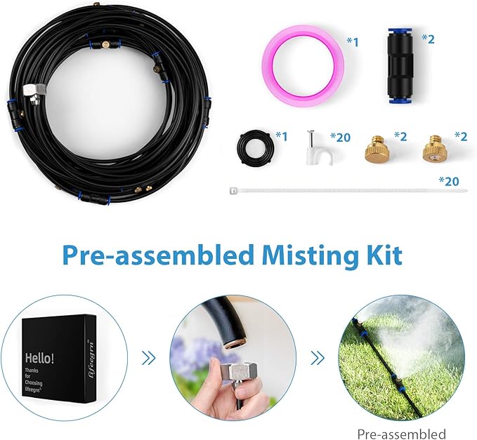 lifeegrn Misting Cooling System, Outdoor Misting System for Patio, 82 FT Misting Line+21 Mist Nozzles+3/4" Brass Adapter,Outdoor Mister System for Patio Garden Trampoline Greenhouse